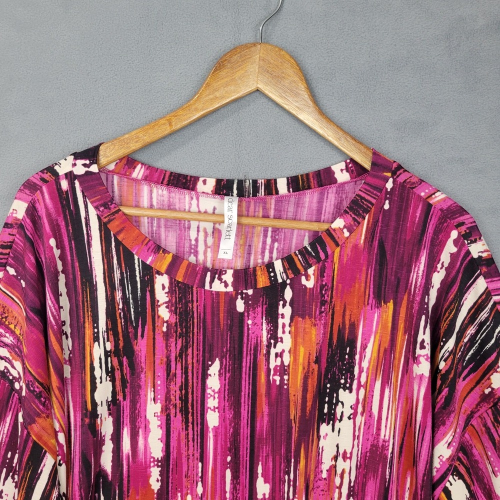 Dear Scarlett Blouse Top Women's XL Pink Orange Round Neck 3/4 Sleeve Boho Y2K - Picture 2 of 8